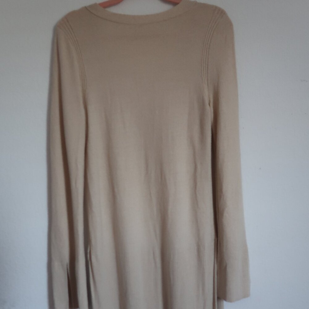 Free People Sweater Criss-Cross Front Knit Tunic Side Slit Linen Blend Cream - Picture 8 of 8
